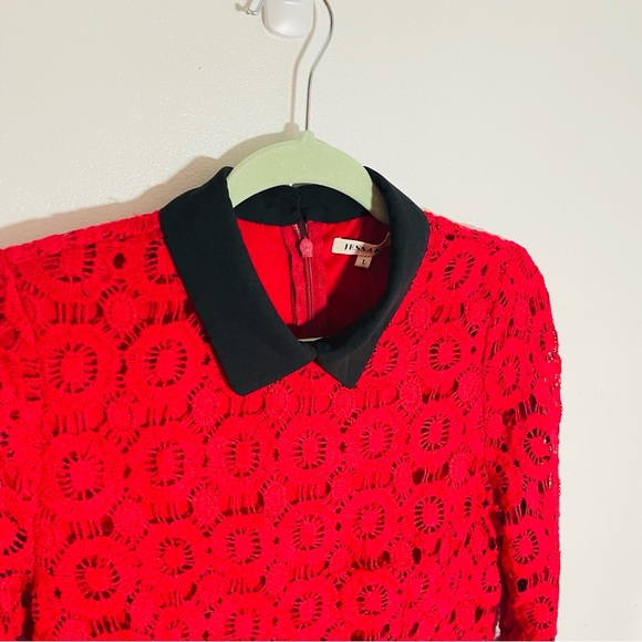 JessaKae Peter Pan Floral Crochet Dress Red Black Retro Modest Whimsigoth - Picture 4 of 10